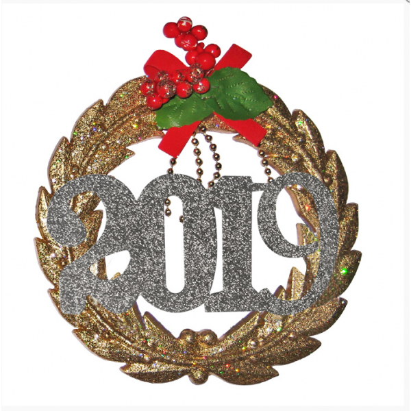 Χριστουγεννιάτικο Κρεμαστό Στεφάνι Χρυσό, με Ασημί 2019 (15cm)